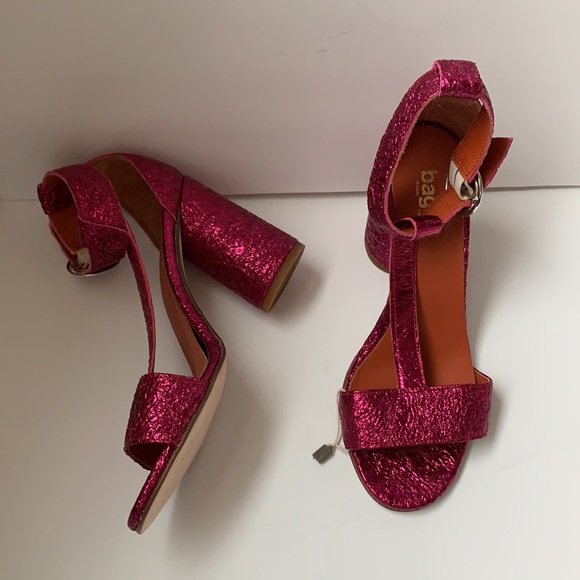 Bagatt Pink Metallic Leather T-Strap Sandals 38 - Picture 7 of 11